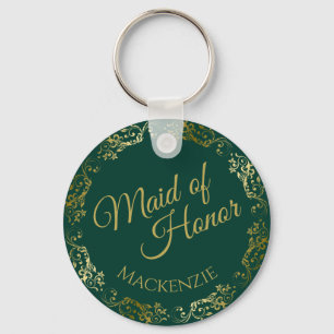 Gold Lace on Emerald Green Maid of Honour Wedding Keychain