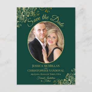 Gold Lace on Emerald Wedding Save the Date Photo Announcement Postcard