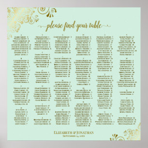 Gold Lace on Mint Green Alphabetical Seating Chart