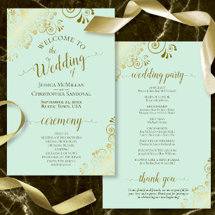 Gold Lace on Mint Green Budget Wedding Program