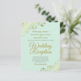 Gold Lace on Mint Wedding Reception BUDGET Invite