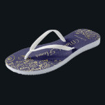 Gold Lace on Navy Blue Maid of Honour Wedding Flip Flops<br><div class="desc">These beautiful wedding flip flops are a great way to thank and recognize your Maid of Honour while saving her feet at the same time. Features an elegant design with golden lace frills on a navy blue background and fancy gold coloured script lettering. The test reads Maid of Honour with...</div>