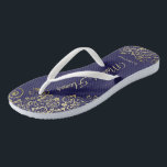 Gold Lace on Navy Blue Maid of Honour Wedding Flip Flops<br><div class="desc">These beautiful wedding flip flops are a great way to thank and recognize your Maid of Honour while saving her feet at the same time. Features an elegant design with golden lace frills on a navy blue background and fancy gold coloured script lettering. The test reads Maid of Honour with...</div>