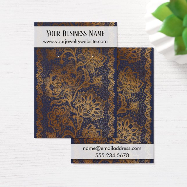 Gold Lace on Navy Earring Holder Display Cards (Desk)