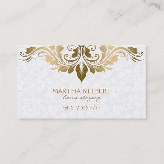 Gold Lace On Plush White Damask Appointment Card (Front)