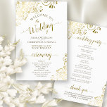 Gold Lace on White Elegant Budget Wedding Program<br><div class="desc">These wedding programs are elegant and tasteful,  while still being budget friendly. The design features ornate golden faux foil lace with gold text on a white background. The typography features lacy script calligraphy,  and there is room for details on the ceremony,  the bridal party,  and a short thank you.</div>