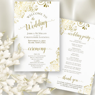 Gold Lace on White Elegant Budget Wedding Program