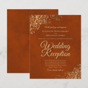 Gold Lace Orange Wedding Reception BUDGET Invite