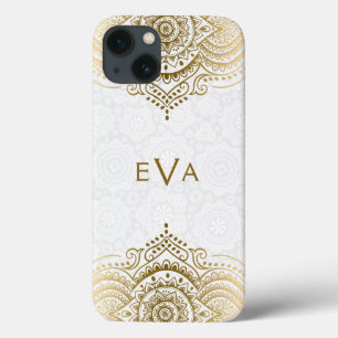 Gold Lace Ornament Custom White Background iPhone 13 Case
