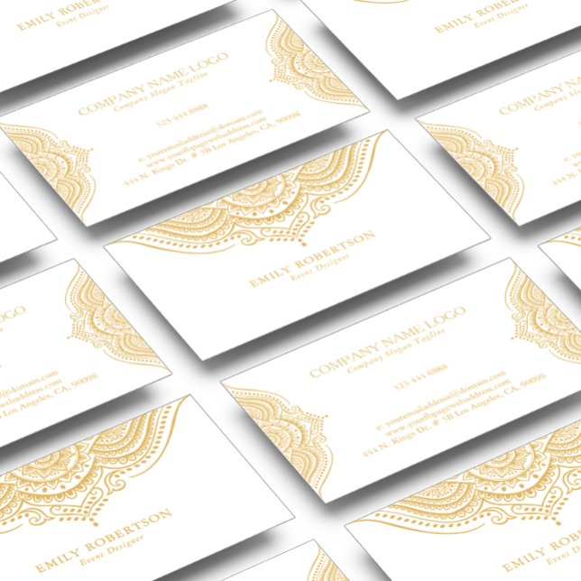 Gold Lace Paisley Mandala On White Business Card (Creator Uploaded)