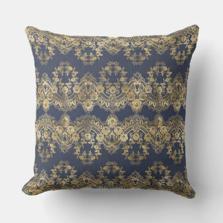 Gold lace,pattern,dark blue,elegant, pattern,chic, throw pillow