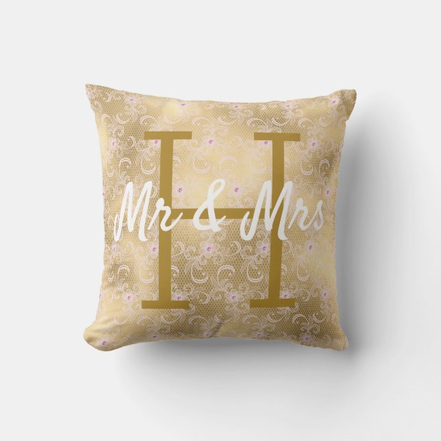 Gold Lace Pattern Monogram Cushion (Front)