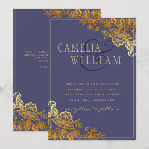 Gold Lace Purple Wedding Invitations Budget