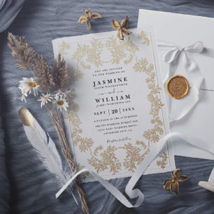 Gold Lace Vintage Rustic Classic Elegant Wedding Invitation