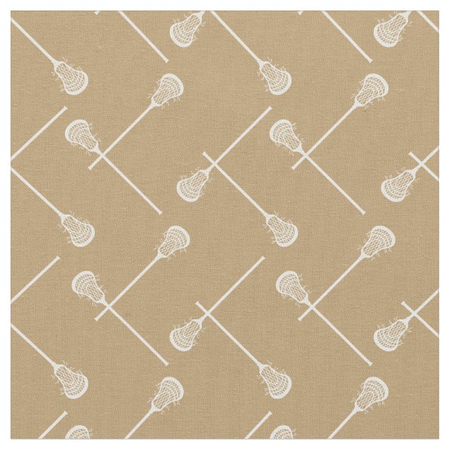 Gold Lacrosse White Sticks Patterned Fabric (Close Up)