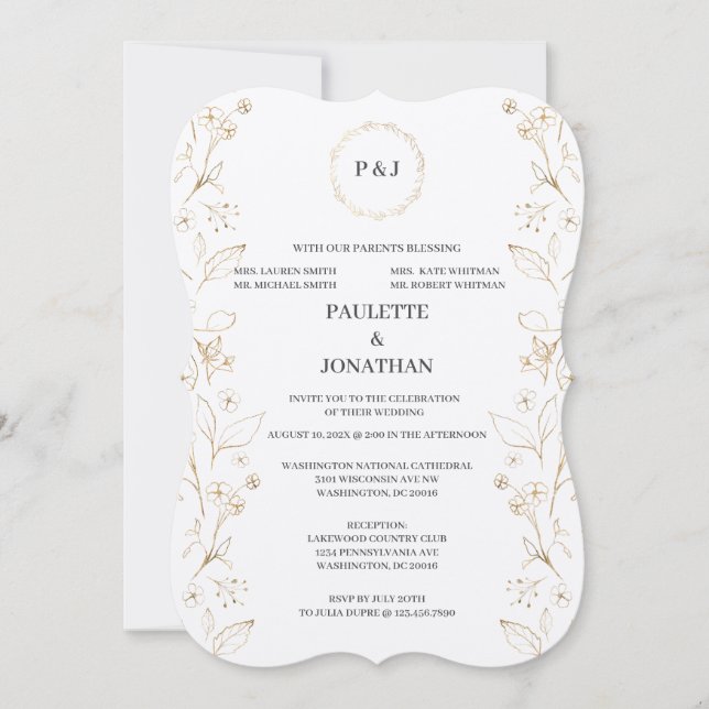 Gold laisser élégante invitation de mariage (Devant)