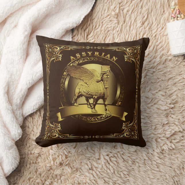 Gold Lamassu Throw Pillow (Blanket)