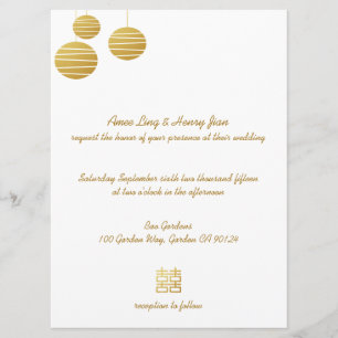 Gold Lantern & Double Happiness Wedding Invitation