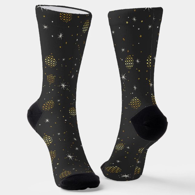 Gold Lanterns and White Stars Socks (Angled)