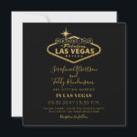 Gold Las Vegas Fabulous Destination Square Wedding Invitation<br><div class="desc">Square invitation for a Las Vegas Wedding with the fabulous lighted sign in an elegant faux gold foil effect on a black background, designed with a destination wedding in mind including space for optional travel and accommodations details on the back, making this an affordable and chic casino chapel wedding invitation....</div>