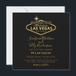 Gold Las Vegas Fabulous Destination Square Wedding Invitation<br><div class="desc">Square invitation for a Las Vegas Wedding with the fabulous lighted sign in an elegant faux gold foil effect on a black background, designed with a destination wedding in mind including space for optional travel and accommodations details on the back, making this an affordable and chic casino chapel wedding invitation....</div>