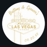 Gold Las Vegas Sign Wedding Classic Round Sticker<br><div class="desc">Customize the colour and fonts as well as the colour of the graphic. Vector illustration by Becky Nimoy</div>