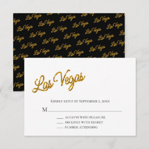 Gold Las Vegas Sparkles Wedding RSVP Invitation