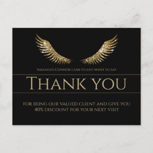Gold Lash Wings Thank You Simple Black Postcard
