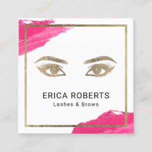 Gold Lashes & Brows Makeup Artist Beauty Salon Square Business Card