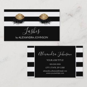 Gold Lashes Sparkly with Black and White Stripe Business Card