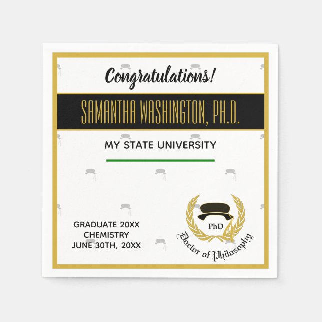 Gold Laurel Doctor Degree PhD Graduation Party Napkin (Front)