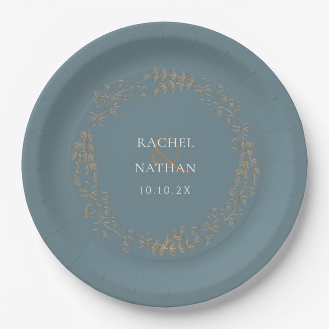 Gold Laurel Garland Personalized Paper Plate (Front)
