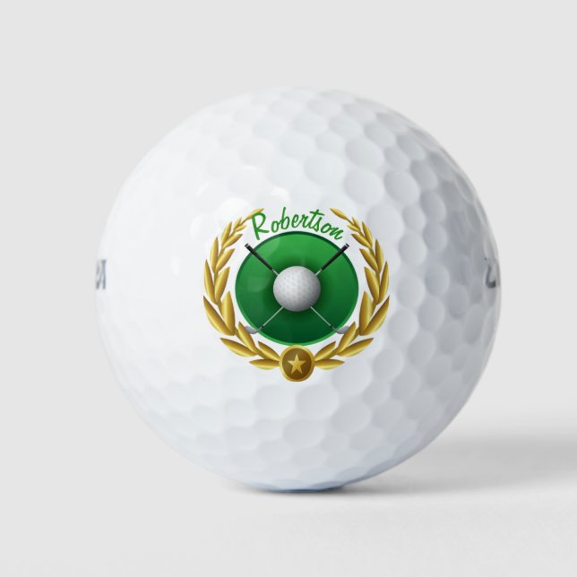 Gold Laurel Leaf Golf Club Personalized Balls (Front)