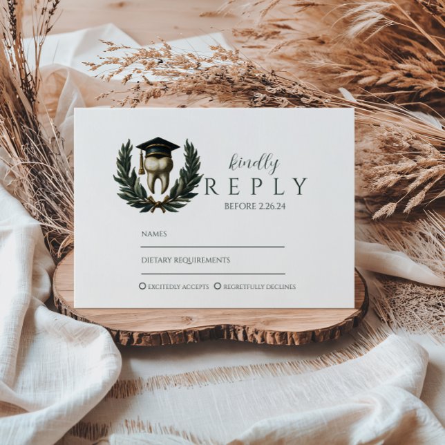 Gold Laurel Tooth Graduation Party RSVP Card (Creator Uploaded)