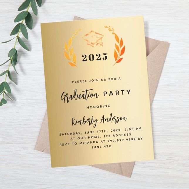 Gold laurel wreath 2025 Graduation Party Invitation (Creator Uploaded)