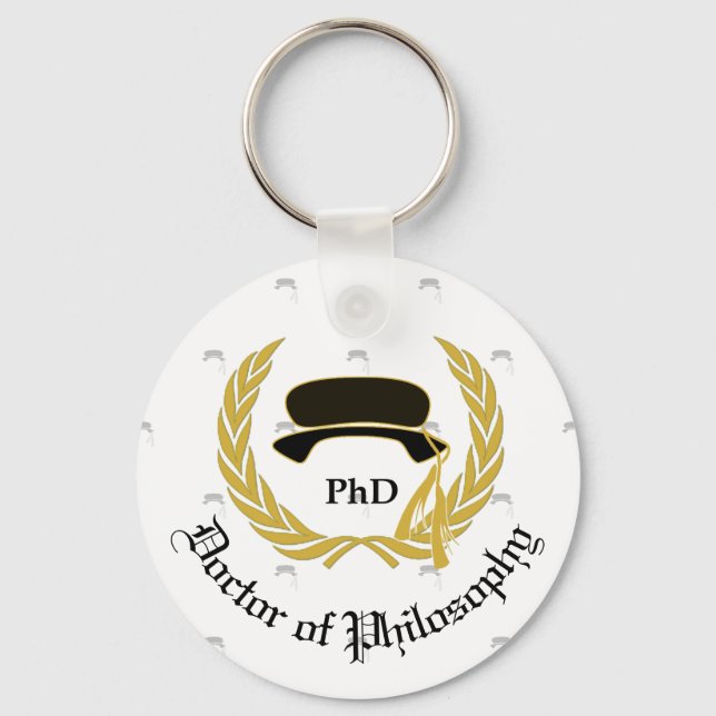 Gold Laurel Wreath Beefeater PhD Graduation Cap Keychain (Front)
