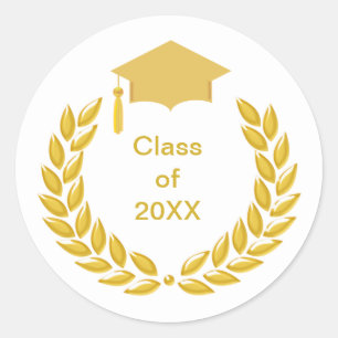 Gold Laurel Wreath Class of 20XX Graduation Classi Classic Round Sticker