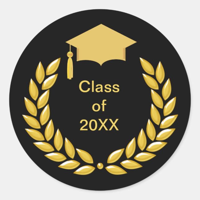 Gold Laurel Wreath Class of 20XX Graduation Classic Round Sticker (Front)
