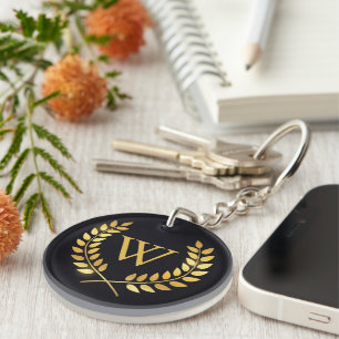 Gold Laurel Wreath Monogram Keychain