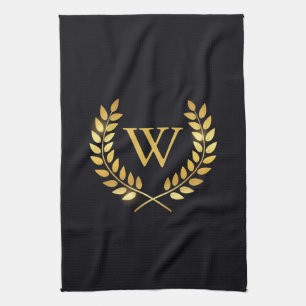 Gold Laurel Wreath Monogram Kitchen Towel