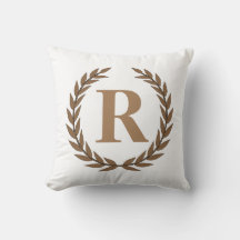 Gold Laurel Wreath Personalized Initial Pillow