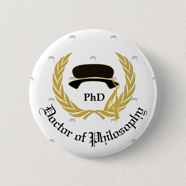 Gold Laurel Wreath Tam PhD Doctor Graduation 2 Inch Round Button (Front)