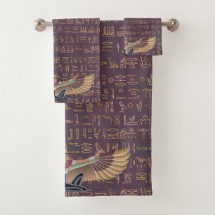 Gold Lavender Egyptian Princess Hieroglyphs Bath Bath Towel Set