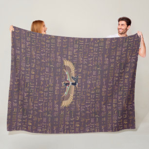 Gold Lavender Egyptian Princess Hieroglyphs  Fleece Blanket