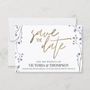 Gold Lavender Floral Rustic Wedding Save The Date