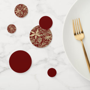 Gold Lazy Floral Pattern on Deep Red Confetti