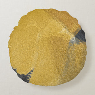 Gold leaf, abstract black design round pillow