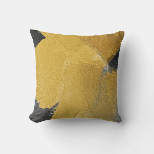 Gold leaf, abstract black design throw pillow