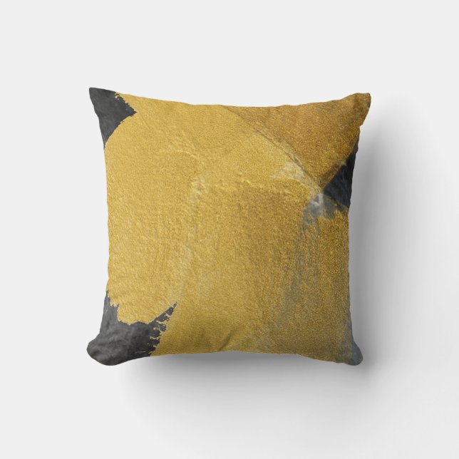 Gold leaf, abstract black design throw pillow (Front)