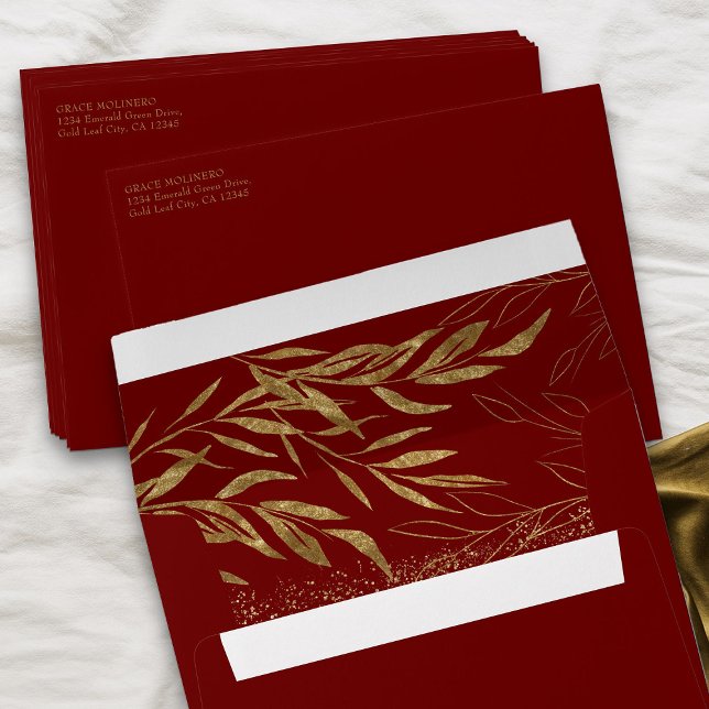 Gold Leaf and Confetti Red Invitation Envelope (Red envelopes from my Gold Leaf Quinceanera Collection)